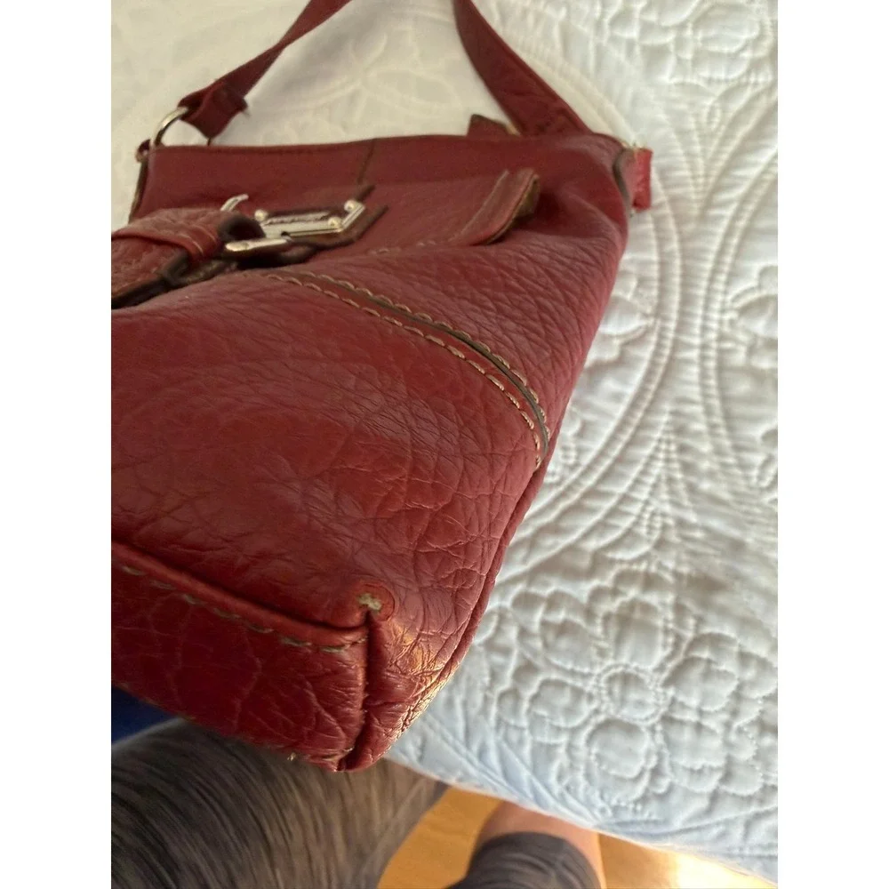 Nine West Red Pebbled Faux Leather Crossbody Bag Buckle Detail Small Purse